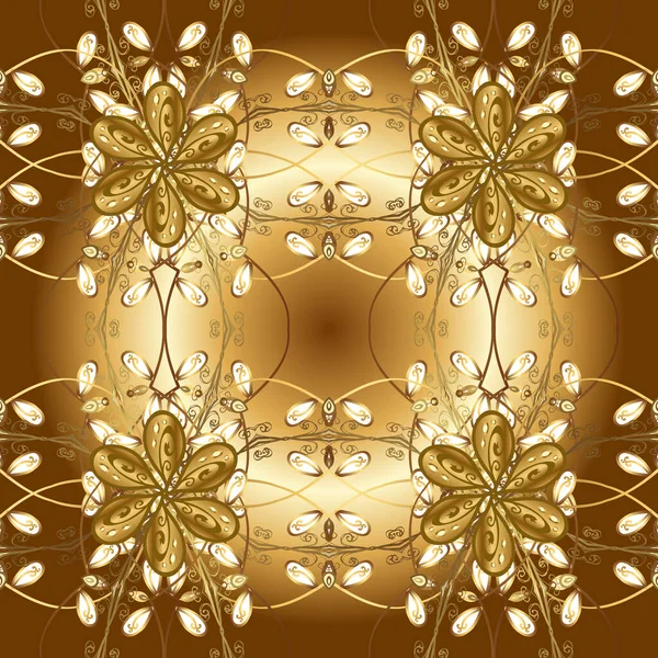 Kahverengi ve bej renklerde altın desenli altın elementler. Barok tarzında duvar kağıdı tasarımı için kusursuz damaske deseni arkaplanı. Süsleme.