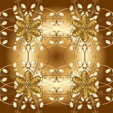 Klasik Vintage arka plan. Dikişsiz klasik vektör kahverengi ve bej ve altın desen. Geleneksel Orient süsleme.