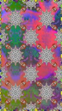 Sınır Kızılderili çiçekli paisley patten. Kusursuz süs izi. Etnik Mandala havlusu. Tebrik kartı geçmişi, boyama kitabı, arkaplan ve tekstil için kullanılabilir. Raster Henna tarzı.