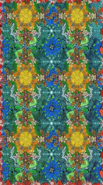 Küçük çiçekteki sevimli çiçek deseni. Yeşil ve mavi renkte çiçekler.