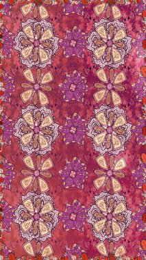 Raster illustration. Flowers on pink and purple colors. Seamless flower pattern can be used for wallpaper.