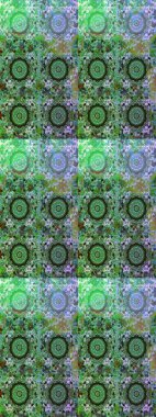 Çizim çiçek deseni duvar kâğıdı olarak kullanılabilir. Yeşil ve mavi renkte çiçekler. Raster illüstrasyonu.