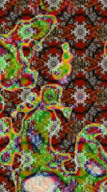 Kahverengi ve yeşil renkli çiçekler. Düz Çiçek Elementleri Tasarımı. Renkli Bahar Teması eskiz kalıbı. Raster illüstrasyonunda çiçek deseni çizimi.