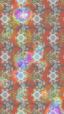 Süslü kumaş deseni. Renkli Bahar Teması eskiz kalıbı. Raster illüstrasyonundaki çiçek desenli çizim. Düz Çiçek Elementleri Tasarımı.