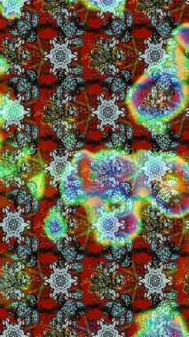 Çiçek desenli raster, kahverengi ve yeşil çizgi grafik desenli soyut raster arkaplan. Modern stil dokusu.