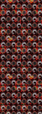 Raster deseni. Sanat esinlenerek ve kahverengice çiçeklere ilham verir ve geride iz bırakır. Siyah ve kahverengi el çizimi desen. Karalama çiçekleri çizim deseni.