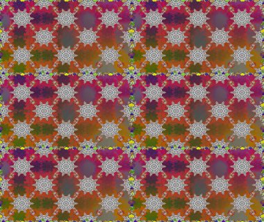 Yapraklı çiçekler ve kahverengi ve gri renklerde papatya çiçekleri. Raster - stok. Kusursuz arkaplan deseni.