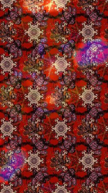 Renkli Yaz Temalı eskiz kalıbı. Raster illüstrasyonundaki çiçek desenli çizim. Kahverengi ve kırmızı renkte çiçekler. Düz Çiçek Elementleri Tasarımı.