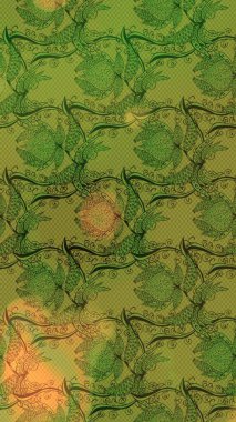 Çiçek desenli eskiz. Yeşil ve sarı renkli çiçekler. Tişört baskısı için çiçek boyama rasteriName.