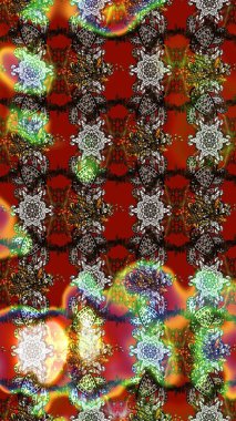 Düz Çiçek Elementleri Tasarım Raster illüstrasyonu. Çiçek desenli eskiz. Renkli Bahar Teması eskiz kalıbı. Kahverengi ve kırmızı renkte çiçekler.