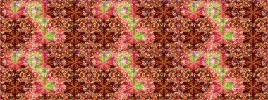 Nazik romantik baskı. Kırmızı ve kahverengi renkte çiçekler. Raster güzel bir çiçek deseni çizmiş. Bahar mevsimi. Tatil havası..