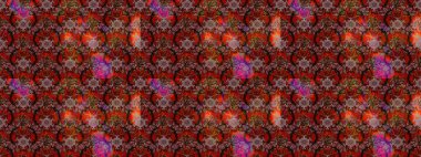 Kahverengi ve kırmızı renklerde Asya tekstili. Çiçek desenli çizim. Raster illüstrasyonu.