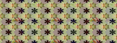 Düz Çiçek Elementleri Tasarımı. Raster illüstrasyonunda kusursuz çiçek deseni. Renkli Bahar Temalı Kusursuz Arkaplan. Tarafsız ve gri renkte çiçekler.