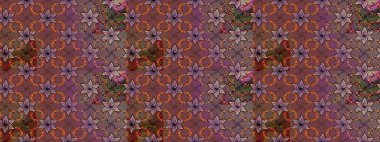 Kahverengi ve mor renkli çiçekler. Kumaş desenli papatya çiçekleri ayrıntıları.