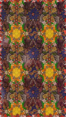 Millefleur 'lar. Küçük kahverengi, menekşe rengi ve çiçeklerle oldukça eski bir besin torbası deseni. Tekstil, kumaş, kapaklar, duvar kağıtları, baskı, naylon, yapıştırma, örgü, dekupaj için çiçeksiz arkaplan.