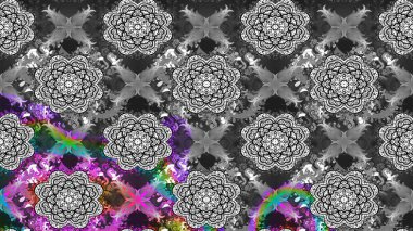 Raster çiçek desenli çiçek deseni, yapraklar, dekoratif elementler, sıçrama, lekeler, el çizimi kontur çizgileri ve Doodle çizim stili, grafik raster çizim çizimi.