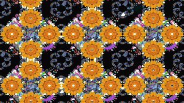 Soyut çiçek çizim kalıbı arka planı. Raster deseni. Siyah renklerde. Küçük çiçekteki sevimli çiçek deseni. Raster illüstrasyonu.