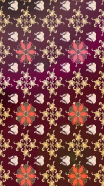 Renkli Bahar Teması eskiz kalıbı. Düz Çiçek Elementleri Tasarımı. Raster illüstrasyonu. Kahverengi ve mor renkli çiçekler. Çiçek desenli çizim. Asya tekstil tarzında.