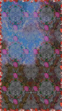 Düz Çiçek Elementleri Tasarımı. Renkli Bahar Temalı Kusursuz Arkaplan. Çiçekle kusursuz desen. Gri ve kahverengi renkte çiçekler.