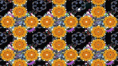 Soyut çiçek çizim kalıbı arka planı. Raster deseni. Siyah renklerde. Küçük çiçekteki sevimli çiçek deseni. Raster illüstrasyonu.