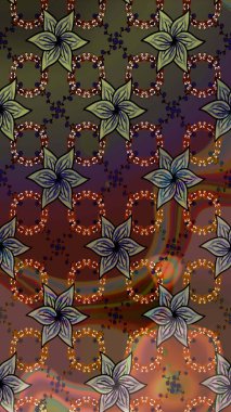 Vadinin çiçekleri kahverengi ve yeşil renklerde. Çiçekler. Soyut etnik raster çizim kalıbı.