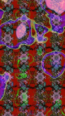 Tatil havası. Bahar mevsimi. Kırmızı ve kahverengi renkte çiçekler. Nazik romantik baskı. Raster güzel bir çiçek deseni çiziyor..