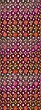 Asya tekstil tarzında. Düz Çiçek Elementleri Tasarımı. Raster illüstrasyonu. Çiçek desenli çizim. Kahverengi ve mor renkli çiçekler. Renkli Bahar Teması çizim şablonu.