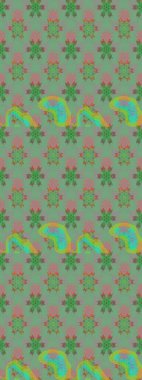 Raster illüstrasyonundaki çiçek desenli çizim. Suluboya tarzında yeşil ve gri renkte çiçekler.