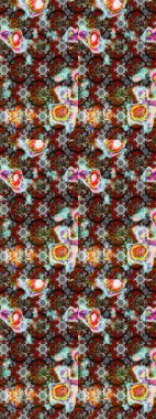 Ağaç dallı bahar çiçekleriyle desen, gri ve kahverengi renkler ve çiçek silueti. Raster deseni.