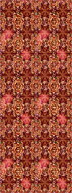 Çok renkli ve kahverengi zarif küçük çiçekler ve kırmızı ve kahverengi renkli komik böcekler, raster desen, illüstrasyon.