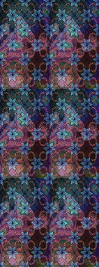 Elle çizilmiş çiçek deseni (fayans). Tekstil için dikişsiz suluboya desen. Sevimli çiçekler, desenli, mavi ve kahverengi renklerle renksiz desen.