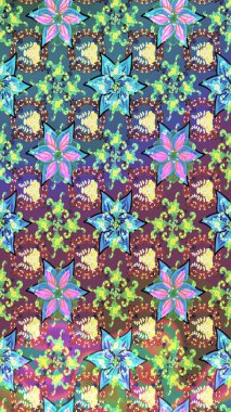 Mavi ve kahverengi renkte çiçekler. Raster illüstrasyonunda çiçek deseni çizimi.