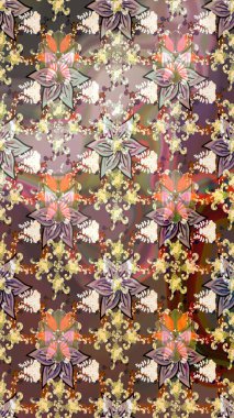 Düz Çiçek Elementleri Tasarımı. Renkli Bahar Teması eskiz kalıbı. Çiçekli çizim şekli. Kahverengi ve nötr renkte çiçekler.