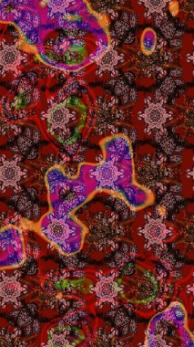 Raster Yumuşak kumaş deseni. Klasik taslak çizimi. Çiçeksel kahverengi ve kırmızı çizim deseni. Raster çiçek izi..