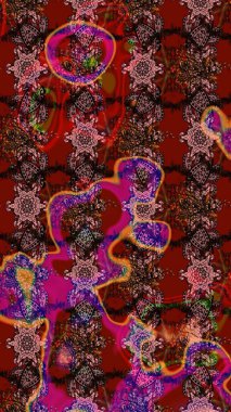 Raster illüstrasyonu. Eskiz arkaplan modeli. Kahverengi ve kırmızı renklerde yaprakları olan yabani çiçekler. Suluboya, elle çizilmiş.