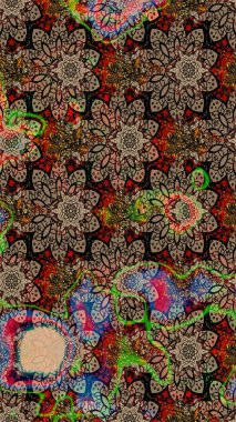 Modern floral background. The elegant the template for fashion prints. Amazing sketch floral pattern with bright colorful flowers and leaves on a beige and brown colors. Folk style.