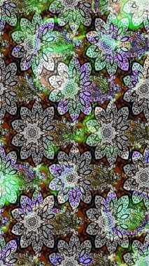 Raster illüstrasyonundaki çiçek desenli çizim. Gri ve nötr renkte çiçekler.