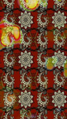 Kahverengi ve kırmızı renkte çiçekler. Çiçekli karalama şeklinde Raster çiçek deseni. Yumuşak, yaz çiçekli arka plan.