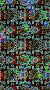 Tekstil, kumaş, ambalaj, hatıra defteri için hoş bir çiçek arkaplanı. Elle çizilmiş çiçek desenli Raster çizimi. Çocuksu tasarım. Yeşil ve siyah arkaplanda.