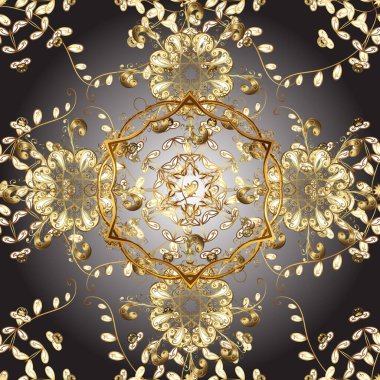 Vector abstract floral wreath from golden doodle fantasy leaves and flower on a gray and brown colors. Hand drawn decorative frame, album cover, greeting card, vintage Art deco style.