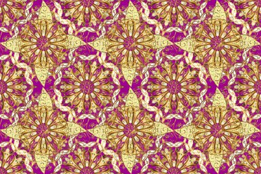 Güzel renklerde ve altın elementlerle kusursuz desen. Klasik klasik klasik arka plan. Raster illüstrasyonu. Geleneksel oryantasyon süsü. Kusursuz klasik raster altın desenli.