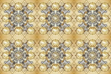 Altın desenli çiçek dekoru. Davetiyeler, kartlar, web sayfası için Raster illüstrasyon. Çizgi sanatı tasarım şablonu için kusursuz sınır. Doğu tarzı element. Bej, nötr ve gri renklerde altın element