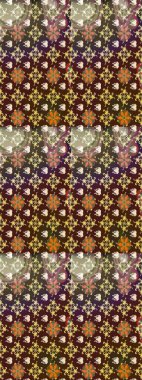 El çizimi çiçekli soyut çizim kalıbı. Kahverengi ve mor renkli çiçekler. Raster illüstrasyonu.