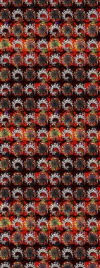 Raster illüstrasyonundaki çiçek desenli çizim. Güzel kumaş deseni. Siyah ve kahverengi renklerde. Raster illüstrasyonu.