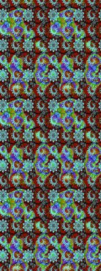 Kumaş, tekstil, duvar kağıdı baskısı için. Eskiz geçmişi. Miles Fleur, süslü püslü bir süs. Eski usul. Raster illüstrasyonu. Tomurcukları papatya çiçekleri olan sevimli bir çiçek deseni..