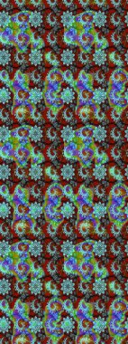 Kumaş, tekstil, duvar kağıdı baskısı için. Eskiz geçmişi. Miles Fleur, süslü püslü bir süs. Eski usul. Raster illüstrasyonu. Tomurcukları papatya çiçekleri olan sevimli bir çiçek deseni..