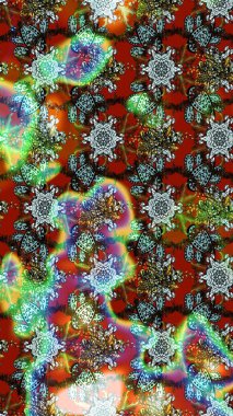 Raster illüstrasyonundaki çiçek desenli çizim. Çiçekler suluboya tarzında kahverengi ve yeşil renklerde.