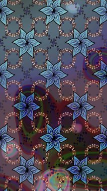 Kahverengi ve mavi renklerde etnik çiçeklerle süslenmiş zarif bir eskiz şekli. Asya Tekstil 'inde Raster Çiçek İllüstrasyonu.