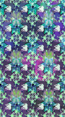 Çizgi çizimi kalıbı. Şirin çiçekler. Raster Moda kumaş deseni.