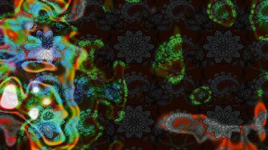 Gri ve kahverengi arka planda. Tekstil, kumaş, ambalaj, hatıra defteri için hoş bir çiçek arkaplanı. Çocuksu tasarım. Elle çizilmiş karalama çiçekleri ile Raster çizim deseni.